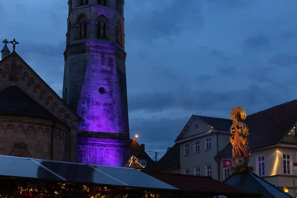 Luzes Natal Mercado Advento Dezembro Céu Azul Hora Sul Alemanha — Fotografia de Stock