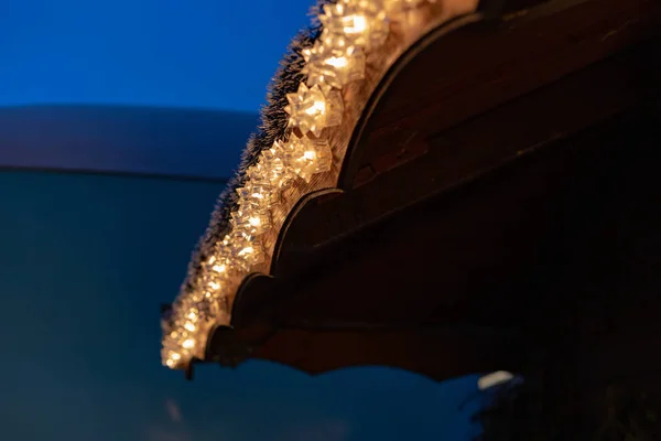 Luci Natale Mercato Avvento Dicembre Cielo Ora Blu Nel Sud — Foto Stock