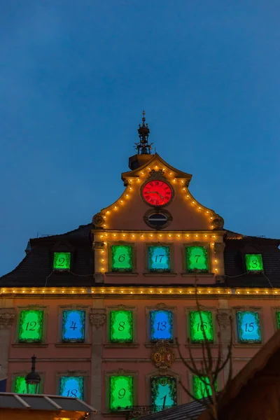 Ayuntamiento Luces Navidad Mercado Advenimiento Diciembre Cielo Hora Azul Sur — Foto de Stock