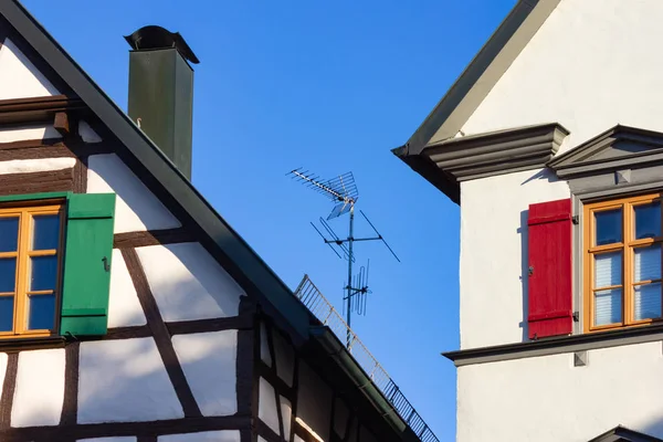 Dach Historischer Fachwerkhäuser Der Süddeutschen Landstadt Sonnigen Nachmittag — Stockfoto