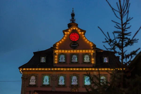 Ayuntamiento Luces Navidad Mercado Advenimiento Diciembre Cielo Hora Azul Sur — Foto de Stock