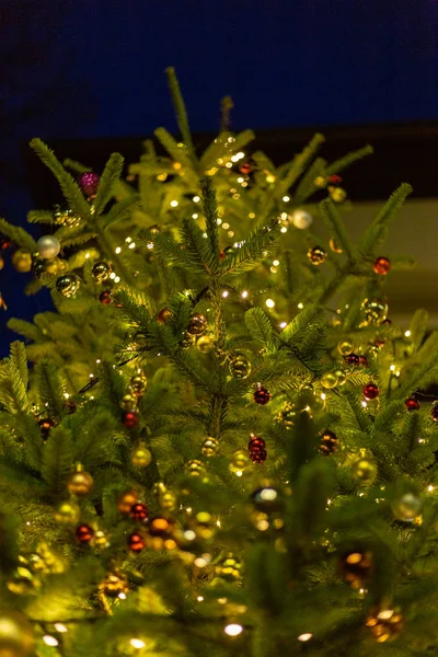 Kerstboom Decoratie Xmas Markt Zuid Duitsland Blauwe Uur Avonds — Stockfoto