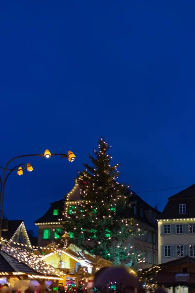 Kerstverlichting Marktkraam Details Zoals Kleurrijke Lampen Decoratie Geschenken — Stockfoto