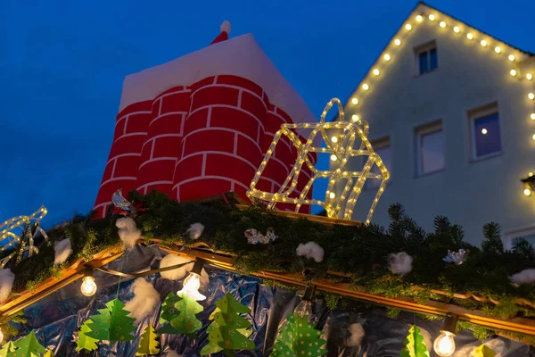 Luces Del Puesto Del Mercado Navidad Detalles Como Lámparas Colores — Foto de Stock