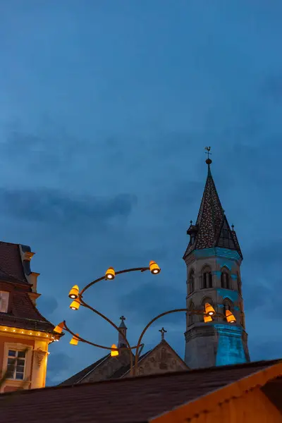 Luces Del Puesto Del Mercado Navidad Detalles Como Lámparas Colores — Foto de Stock