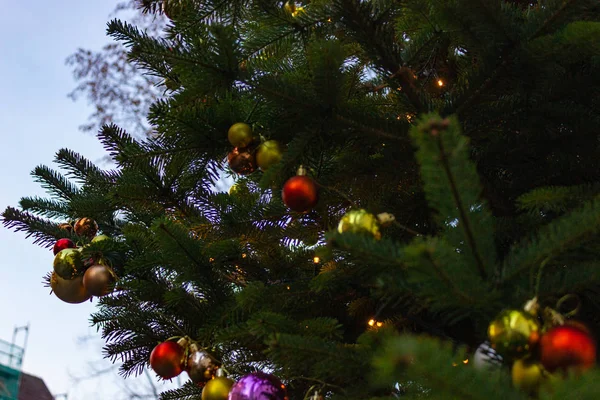 Árbol Navidad Decorado Cielo Azul Sur Alemania Advenimiento Diciembre Mes — Foto de Stock