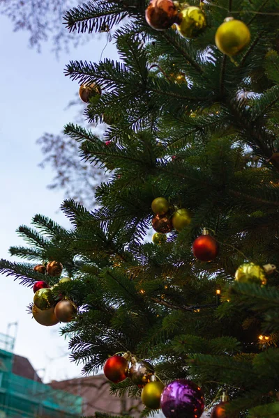 Geschmückter Weihnachtsbaum Blauen Himmel Süddeutschland Advent Dezember Monat — Stockfoto