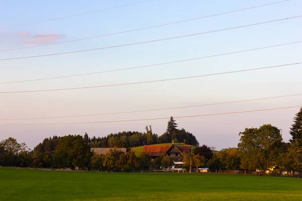 Cielo Blu Paesaggio Sera Crepuscolo Nel Sud Della Germania Allgau — Foto Stock