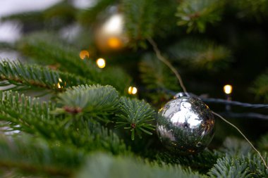 Noel topları Pazar advent ay Aralık içinde ağaç üzerinde