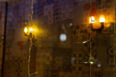 advent ay Aralık Restoran pencerede Güney Almanya Noel Kış LED ışıkları