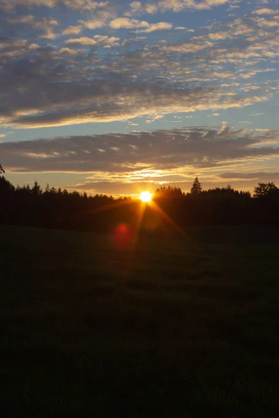 Blue Sky Sunset Sunbeams South German Countryside September Fall Evening — Stock Photo, Image
