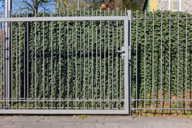 ilkbahar güneşli bir günde güney Almanya şehir parkında kilit ile demir bahçe çit