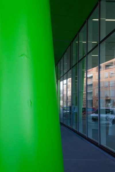 Business tower facade with green steel elements — Stock Photo, Image