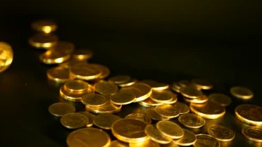 Siyah zemin üzerine altın sikke. Finans iş, yatırım, fikir, servet, bankacılık kavramı para kazanma başarısı