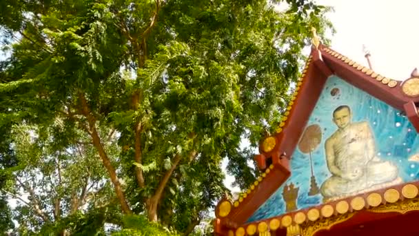 Koh Samui, Thajsko - 13. července 2018: Wat Khunaram. Buddhistický chrám. Portrét jeho Veličenstvo král Bhumibol Adulyadej — Stock video