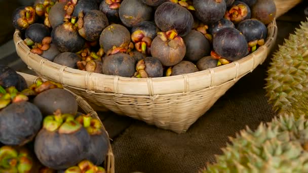 Gemischte Saison Tropischen Süßen Saftigen Früchten Lokalen Thailändischen Markt Große — Stockvideo