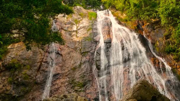 Jungle Paradise Landscape Tropical Country Waterfall Cascade Green Rain Forest — Stock Video