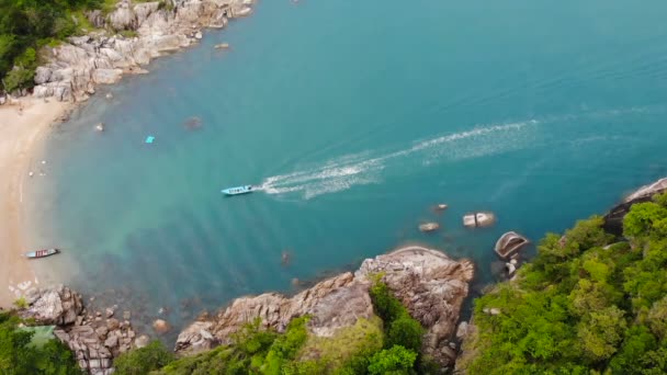 Top View Εναέριο Κηφήνα Της Λευκής Άμμου Τροπικό Παράδεισο Εξωτικών — Αρχείο Βίντεο