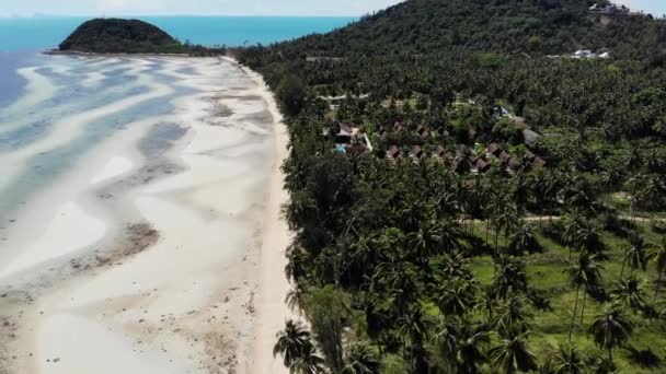Ongebruikelijke kust van wit zand. Adembenemend landschap van zandige golvende zee. Paradijs eilanden in Azië. Drone view, natuurlijke idyllische scene, kokospalmen op het strand. Onweer in de tropen. — Stockvideo