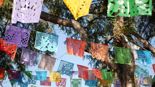 Colorful Mexican Perforated Papel Picado Banner Festival Colourful Paper Garland — Stock Photo, Image