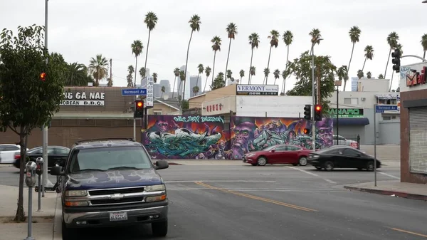 Los Angeles Kalifornien Usa Okt 2019 Stadtsilhouette Und Palmen Ästhetik — Stockfoto