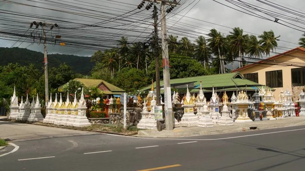 Koh Samui Island Thailand Ιουνίου 2019 Deserted Road Spirit Houses — Φωτογραφία Αρχείου