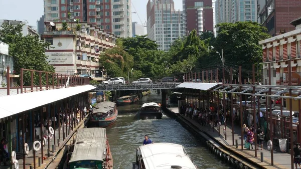 Bangkok Tailandia Diciembre 2018 Pratunam Muelle Barco Expreso Parada Transporte — Foto de Stock