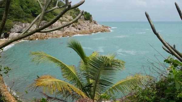 Tropik Cennet Egzotik Beyaz Kumsal Mavi Sakin Deniz Tarafından Yıkanmış — Stok fotoğraf
