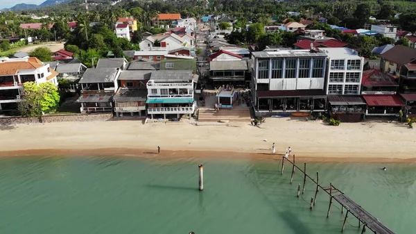 Desa Nelayan Tepi Pantai Pemandangan Udara Tempat Wisata Khas Pulau — Stok Foto