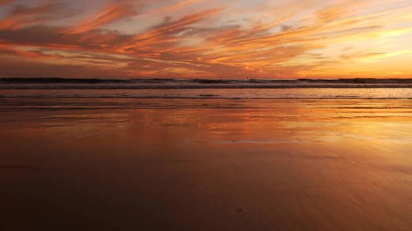 California Summertime Beach Aesthetic Golden Sunset Vivid Dramatic Clouds Pacific — Stock Photo, Image