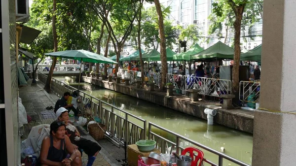 Bangkok Tailandia Julio 2019 Vida Callejera Cerca Del Canal Del —  Fotos de Stock