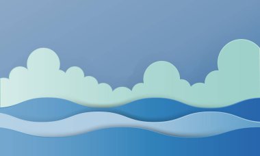 Kağıt sanat tarzı deniz ve gökyüzü arka plan pastel renk düzeni vektör çizim ile