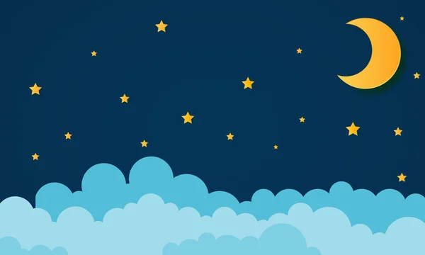 午夜时分的月亮和星星 纸制艺术风格 — 图库矢量图片