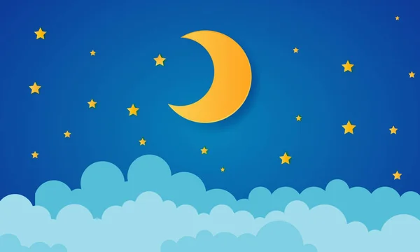 Luna e stelle in stile arte mezzanotte .paper — Vettoriale Stock