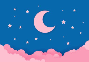 pembe ay ve gece yarısı yıldız .kağıt sanat tarzı