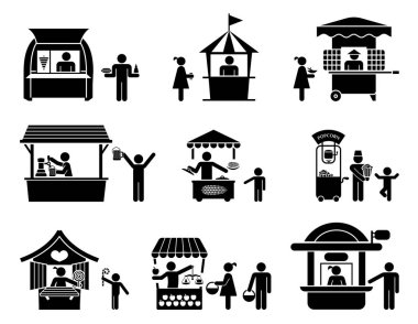 Collection of vector illustrations of various kiosk.  clipart