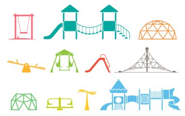 Çocuk oyun alanı ekipmanları simgeleri. 