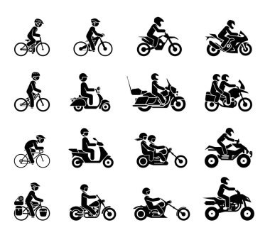 Motosiklet ve bisiklet simgeleri koleksiyonu. 