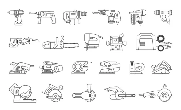 Grande coleção de ícones de ferramentas manuais elétricas de energia . —  Vetores de Stock
