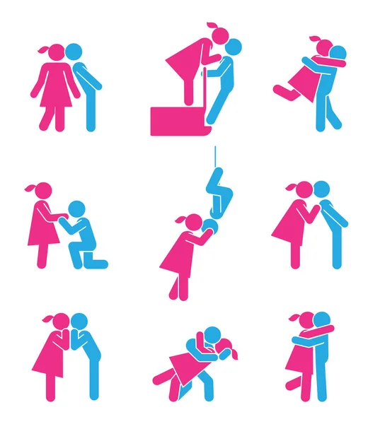 Différents types et idées pour les baisers romantiques et la Saint Valentin . — Image vectorielle