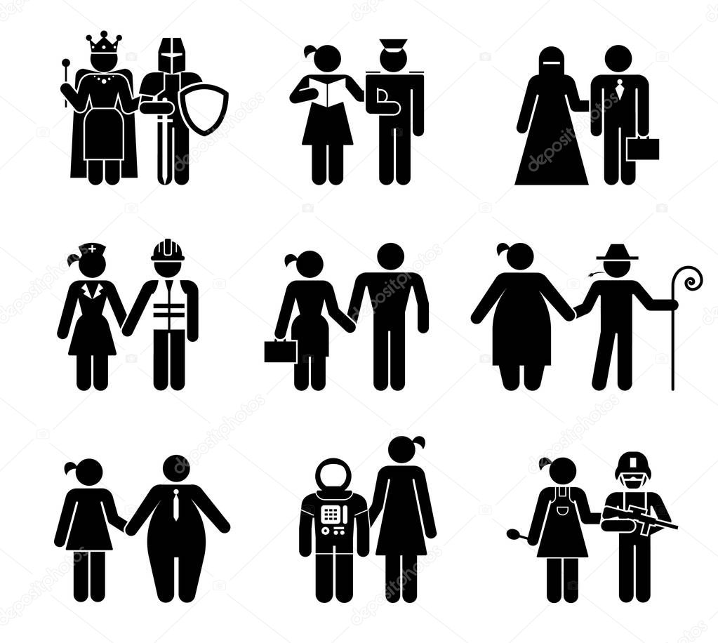 Set of pictograms that represent various kinds of people. 