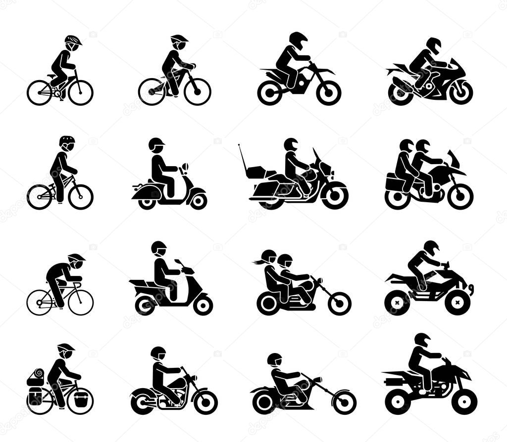 Collection of Motorcycles and bicycles icons.