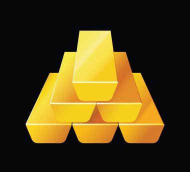 Birbiri ardına altın külçelerle sunulan zenginliğin vektör çizimi. 