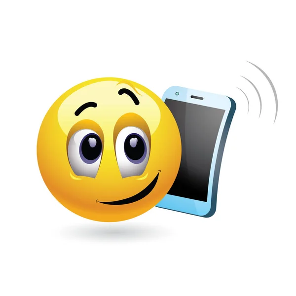 Vector Illustratie Van Een Smiley Vrolijk Chatten Zijn Mobiele Telefoon — Stockvector