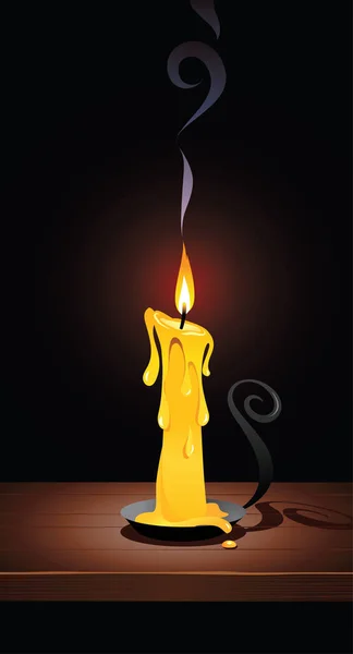 Κερί Που Καίγεται Στο Κηροπήγιο Στέκεται Στο Παλιό Τραπέζι Διάνυσμα Αρχείου