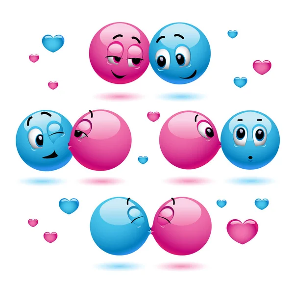 Niedliche Smiley Emoji Wie Männliche Und Weibliche Gefühl Der Liebe — Stockvektor