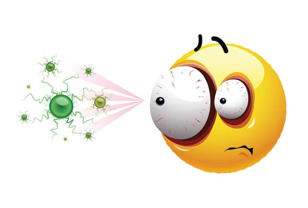 Smiley Ball Skrämd Viruset Freaked Ansikte Smiley Omgiven Virus — Stock vektor
