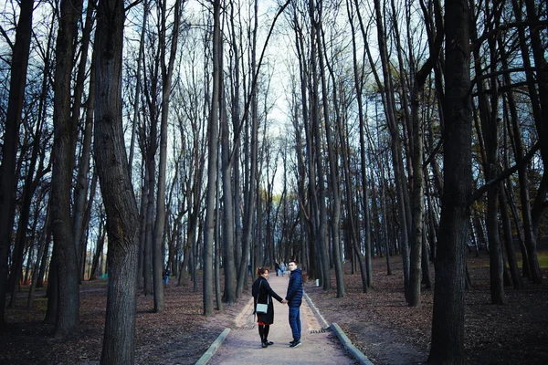 Jovem Casal Amor Parque Outono — Fotografia de Stock