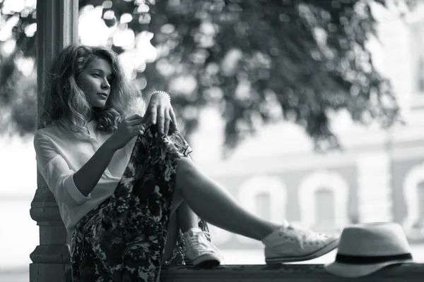 Beautiful Happy Young Woman Black White — Stock Photo, Image