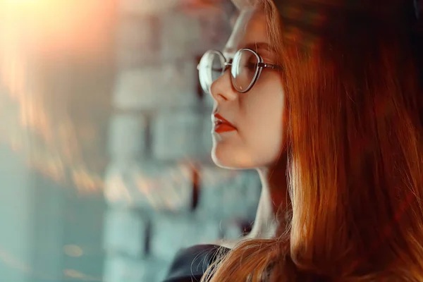 Red Haired Young Woman Wearing Glasses Businesswoman Concept — Stock Photo, Image